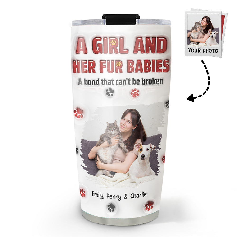 Custom Photo Christmas Birthday Gifts For Dog Mom, Dog Lovers • A Girl And Her Fur Babies Version Photo 2 - Personalized 3D Inflated Effect Tumbler