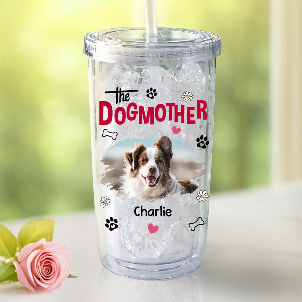 Custom Photo Christmas Birthday Gifts For Dog Mom, Dog Lovers • The Dogmother Photo - Personalized 14oz Plastic Tumbler