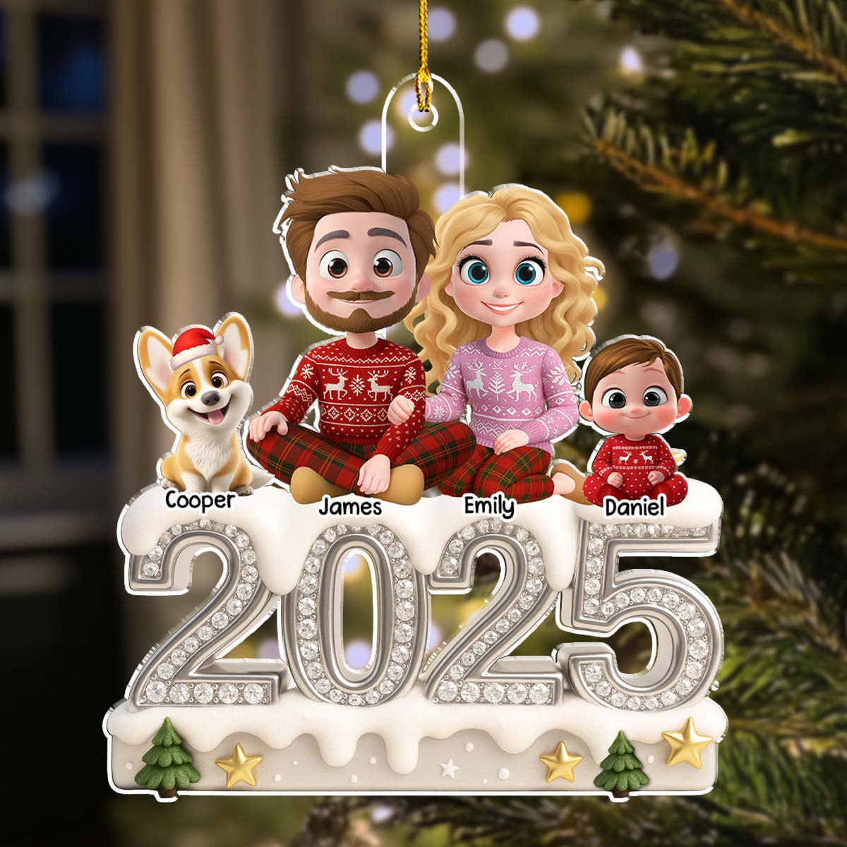 Custom Christmas Decor Home Birthday Gifts For Dog Lovers • Family Love Never Fades Away - Personalized 3D Effect Acrylic Ornament