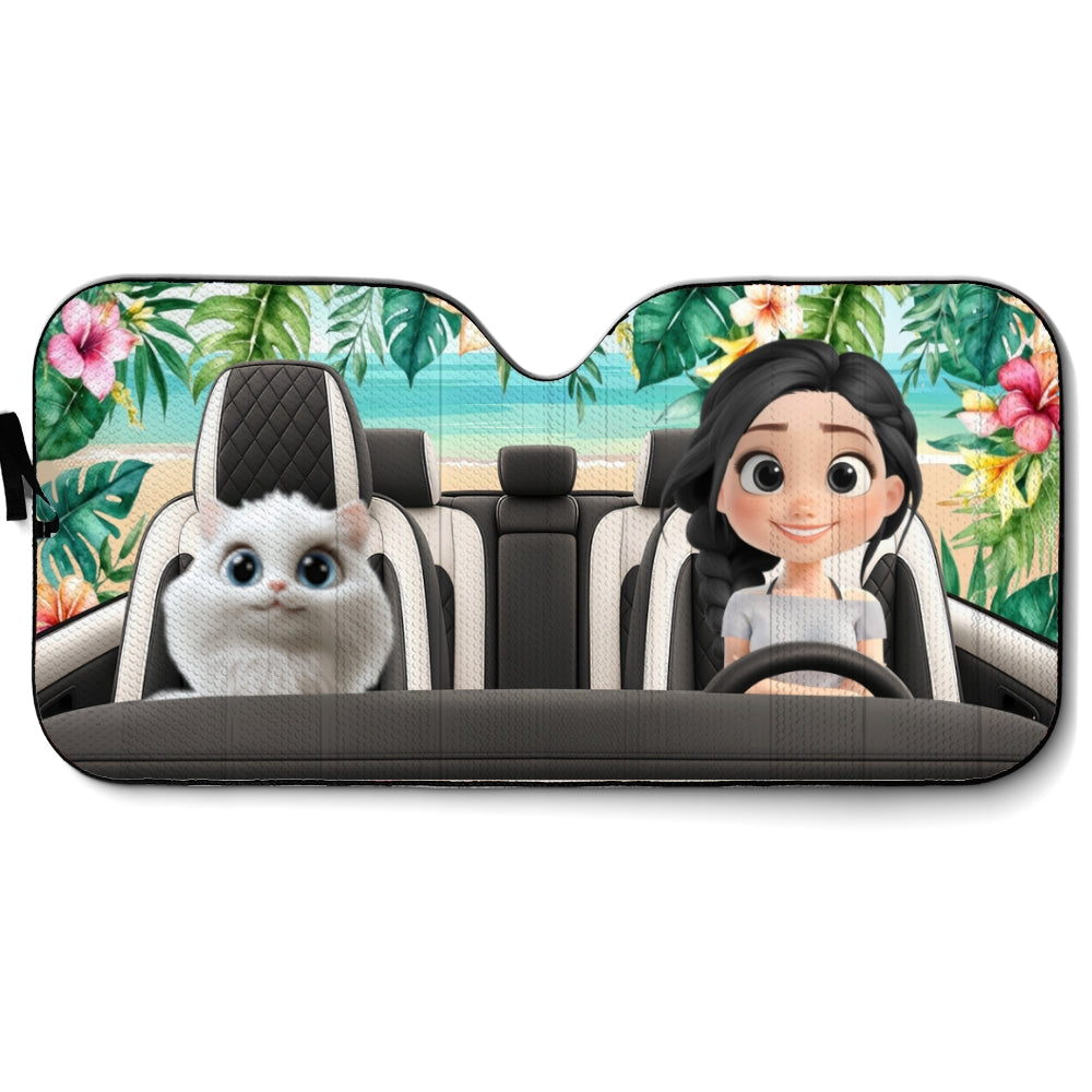 Custom Christmas Birthday Gifts Car Accessories for Cat Parents • Summer With My Cat - Personalized Car Sunshade