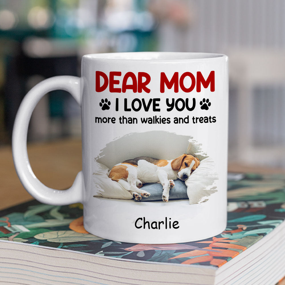 Custom Photo Christmas Birthday Gifts For Dog Mom, Dog Lovers • Love You More Than Treats Photo - Personalized Coffee Mug