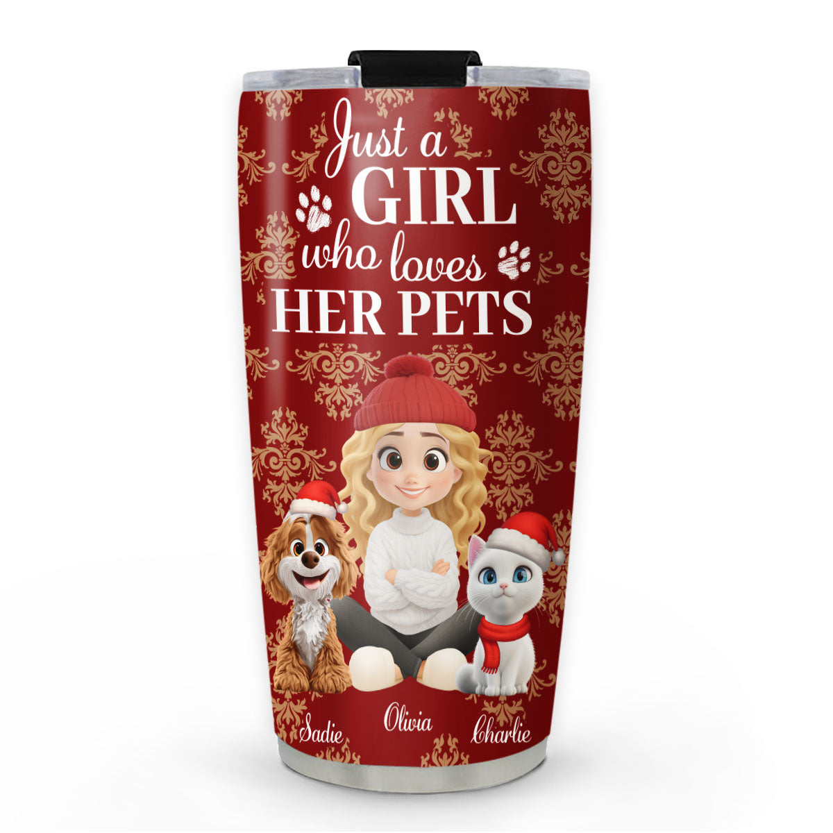 Custom Christmas Birthday Gifts For Pet Mom, Pet Lovers • Toile Pet Cartoon Christmas - Personalized Tumbler