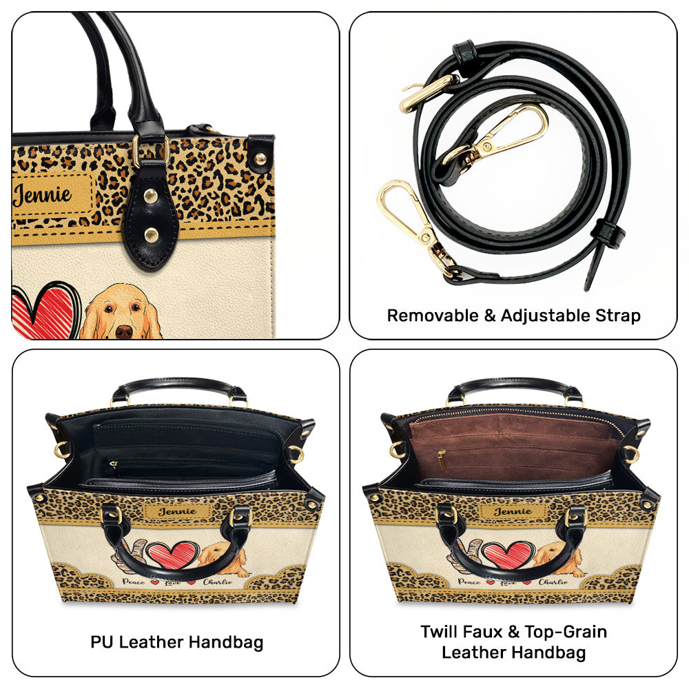 Peace Love Dog Leopard - Personalized Leather Bag