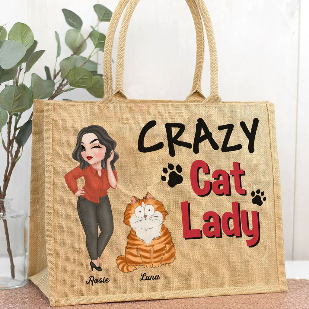 A Crazy Cat Lady - Personalized Jute Tote Bag