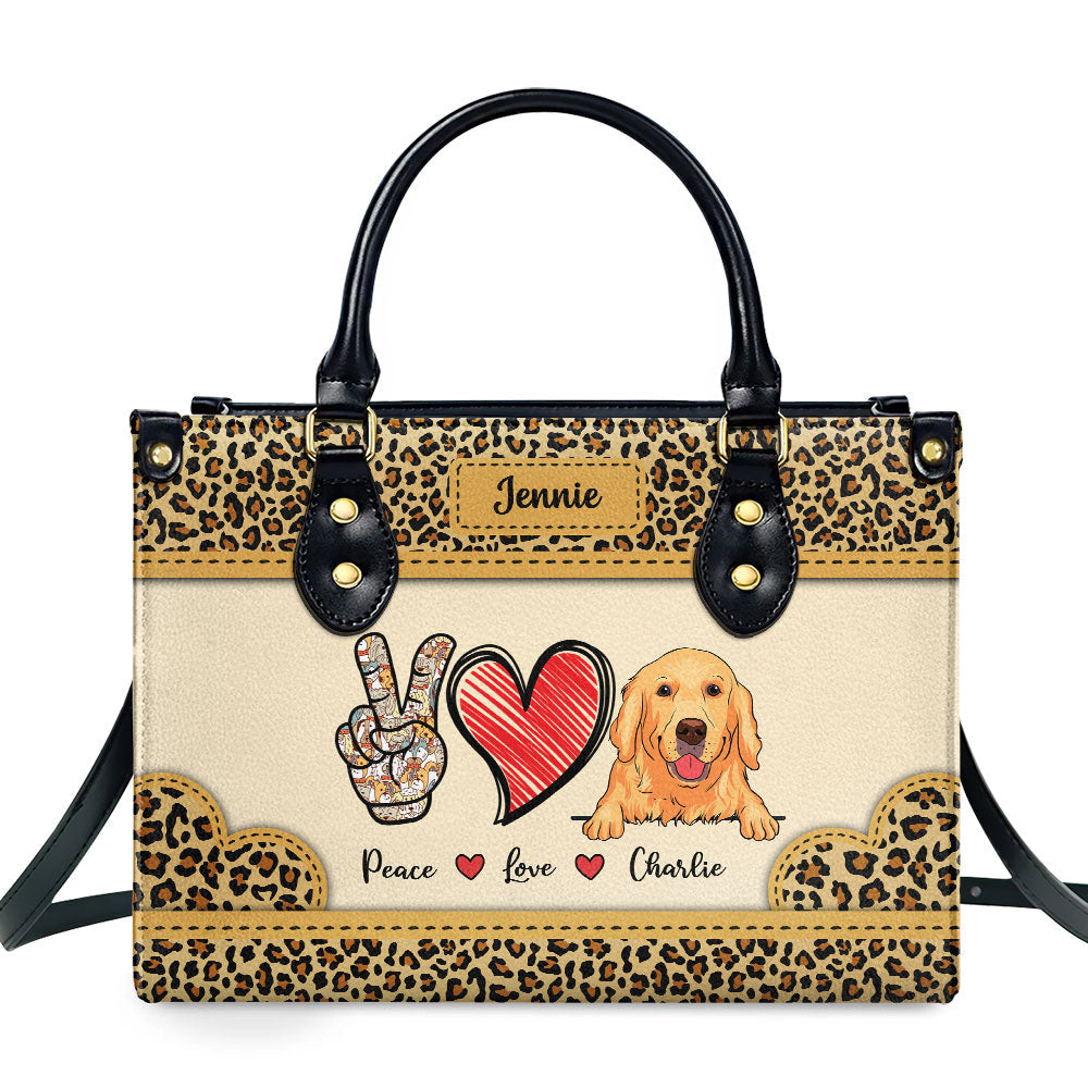 Peace Love Dog Leopard - Personalized Leather Bag