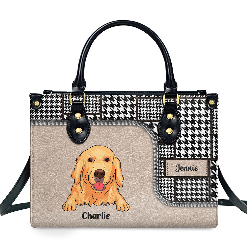 Houndstooth Pattern - Personalized Leather Bag