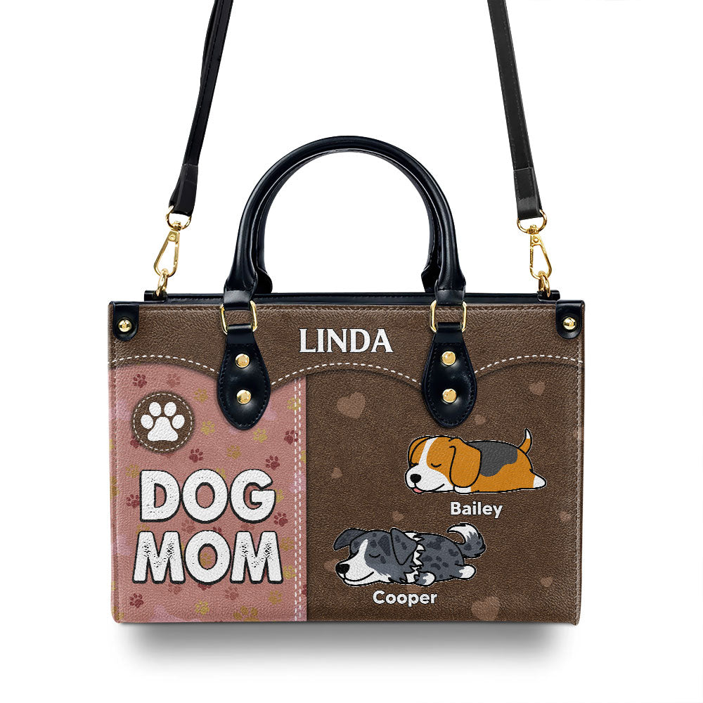 Dog Mom With Paw Print - Personalized Leather Bag