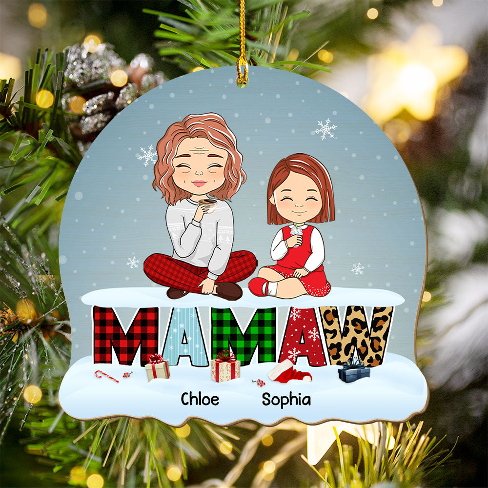 Lovely Grandma Grandkid - Personalized 1-layered Wood Ornament