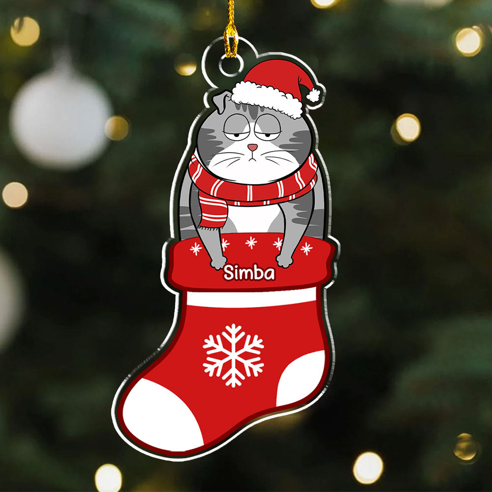 Cat In Stocking- Personalized Acrylic Ornament