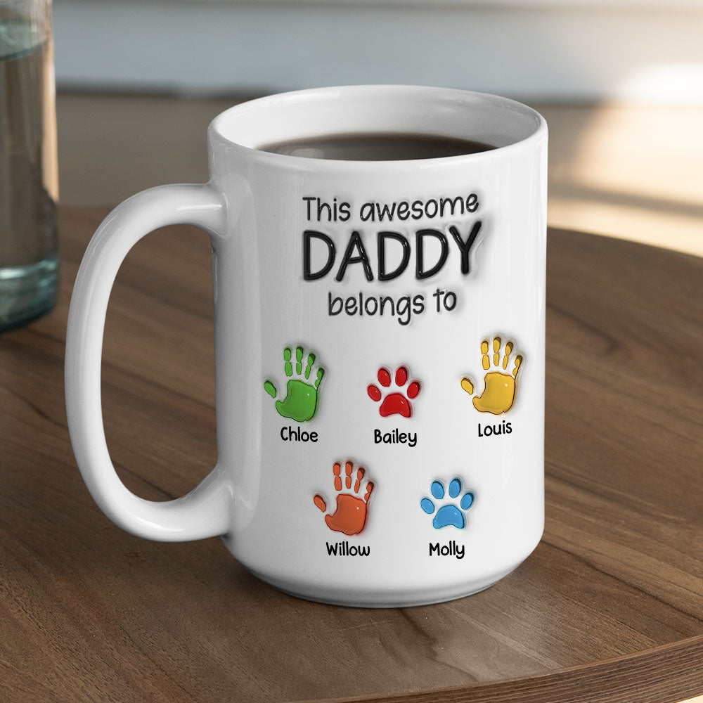 This Awesome Dad Grandpa Belongs To - Personalized 3D Inflated Effect Mug
