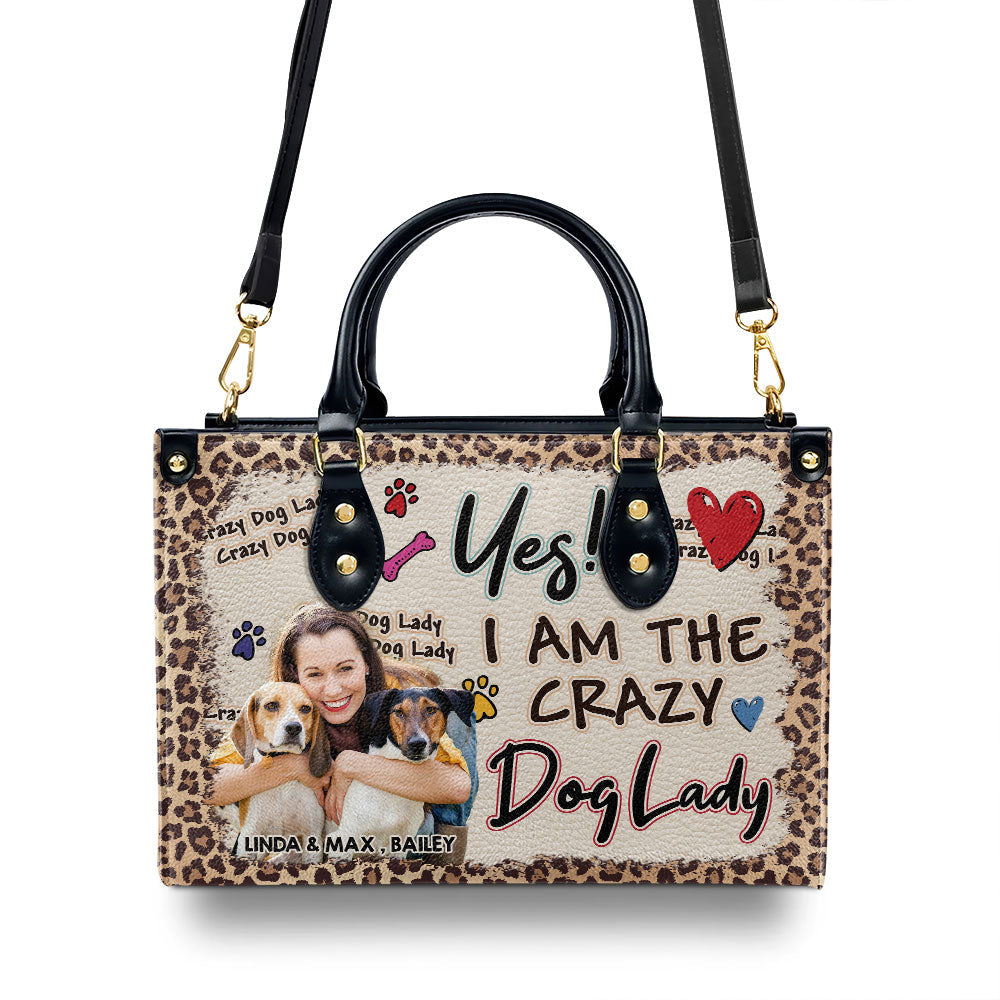 Crazy Dog Lady Photo - Personalized Leather Bag