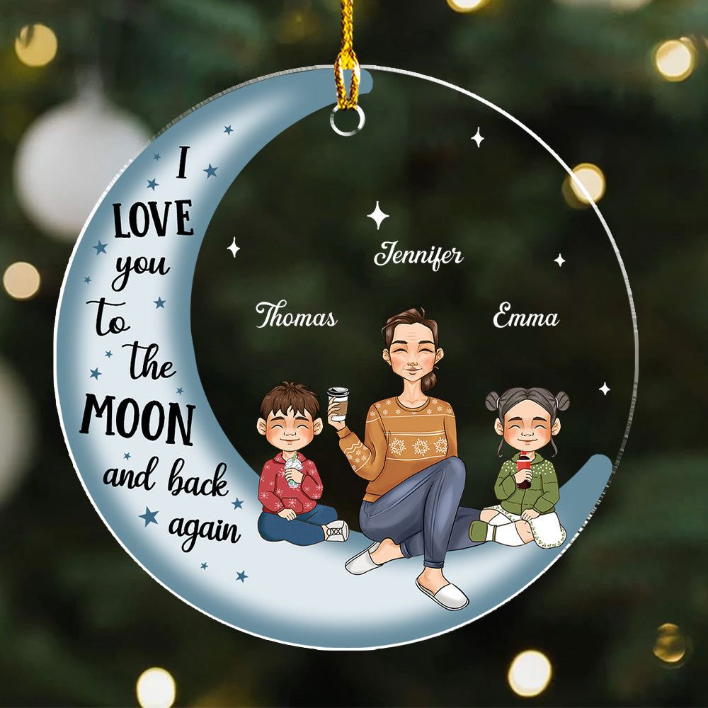 Grandma & Grandkid On Moon - Personalized Acrylic Ornament