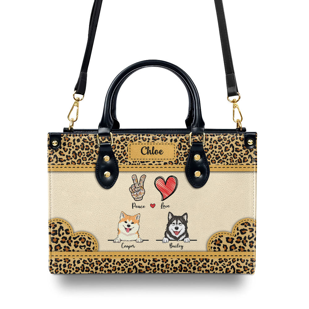 Peace Love Dog Leopard - Personalized Leather Bag