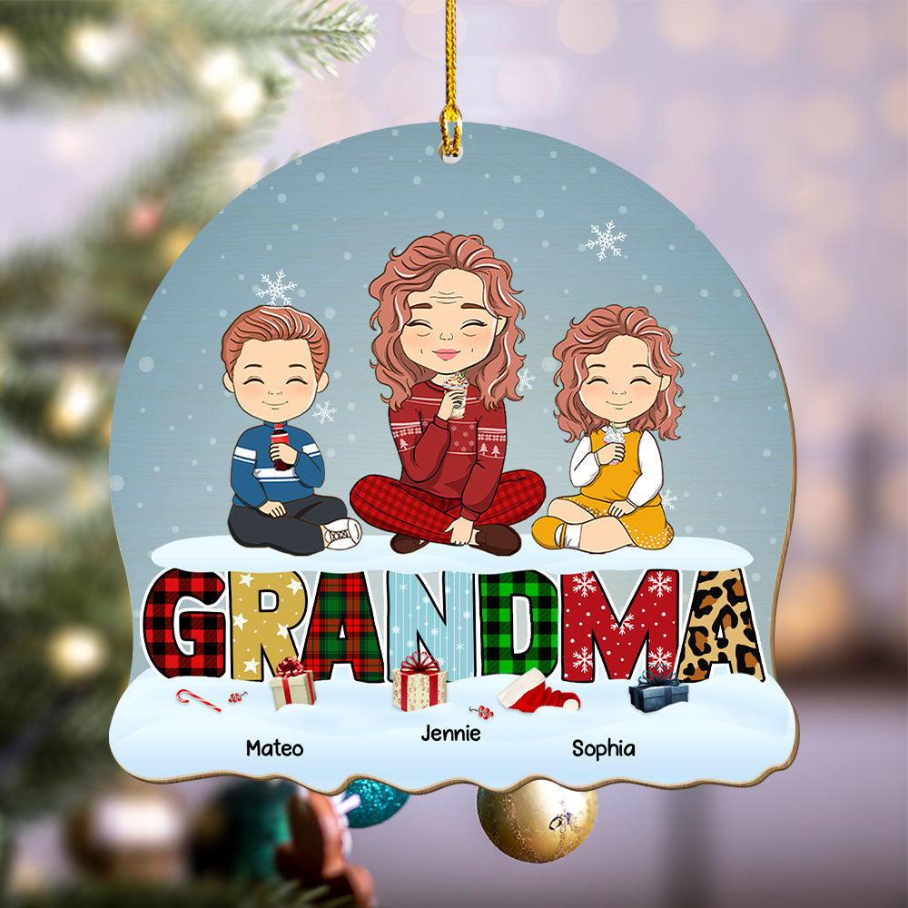 Lovely Grandma Grandkid - Personalized 1-layered Wood Ornament