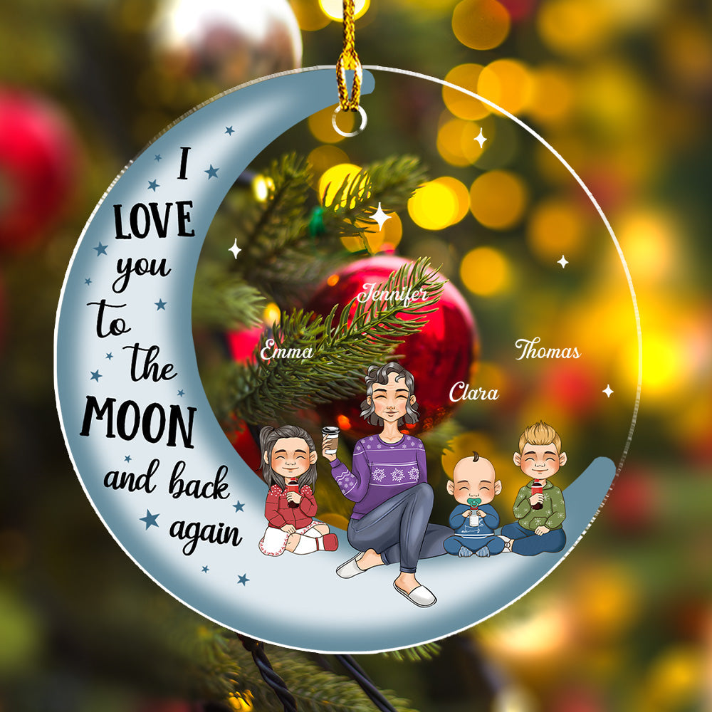 Grandma & Grandkid On Moon - Personalized Acrylic Ornament
