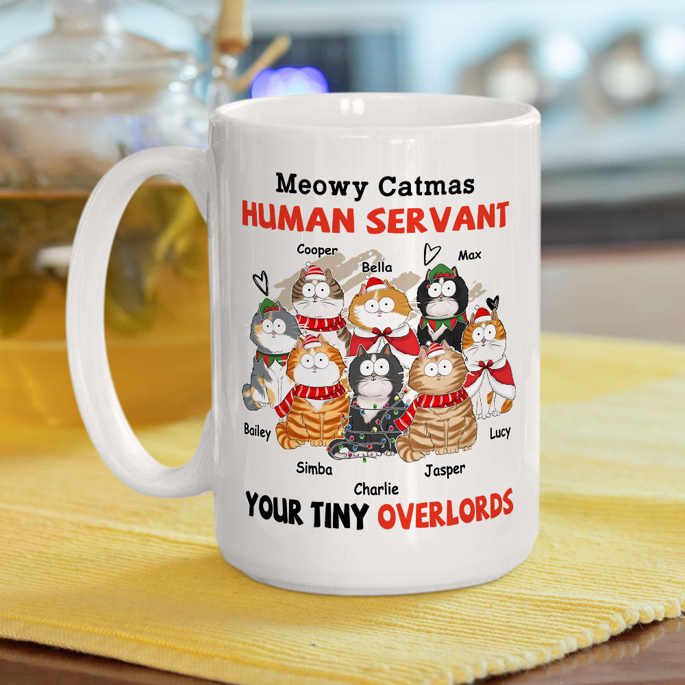 Custom Photo Mother's day Birthday Gifts For Cat Mom, Cat Lovers • Meowy Catmas Servant - Personalized Coffee Mug