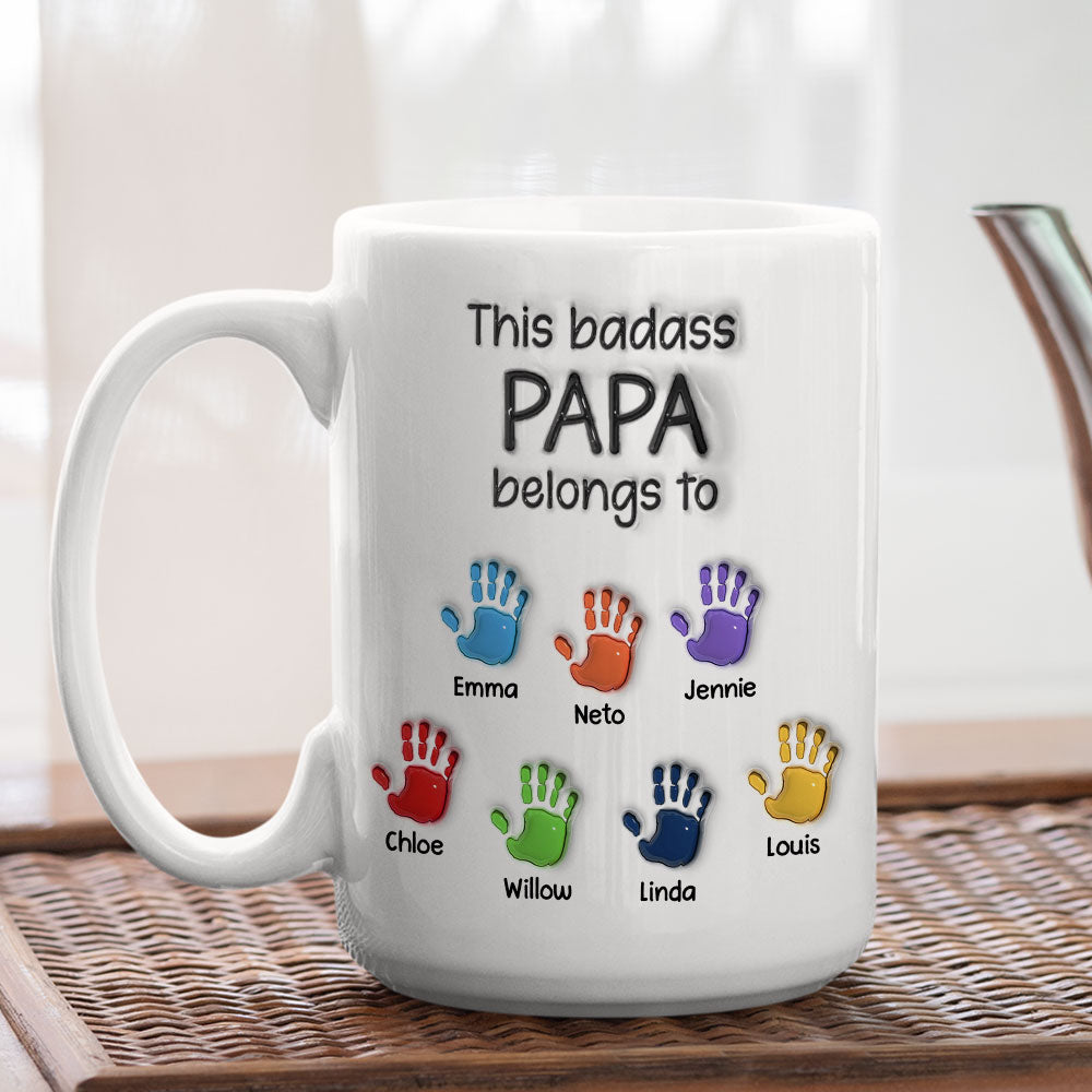 This Awesome Dad Grandpa Belongs To - Personalized 3D Inflated Effect Mug