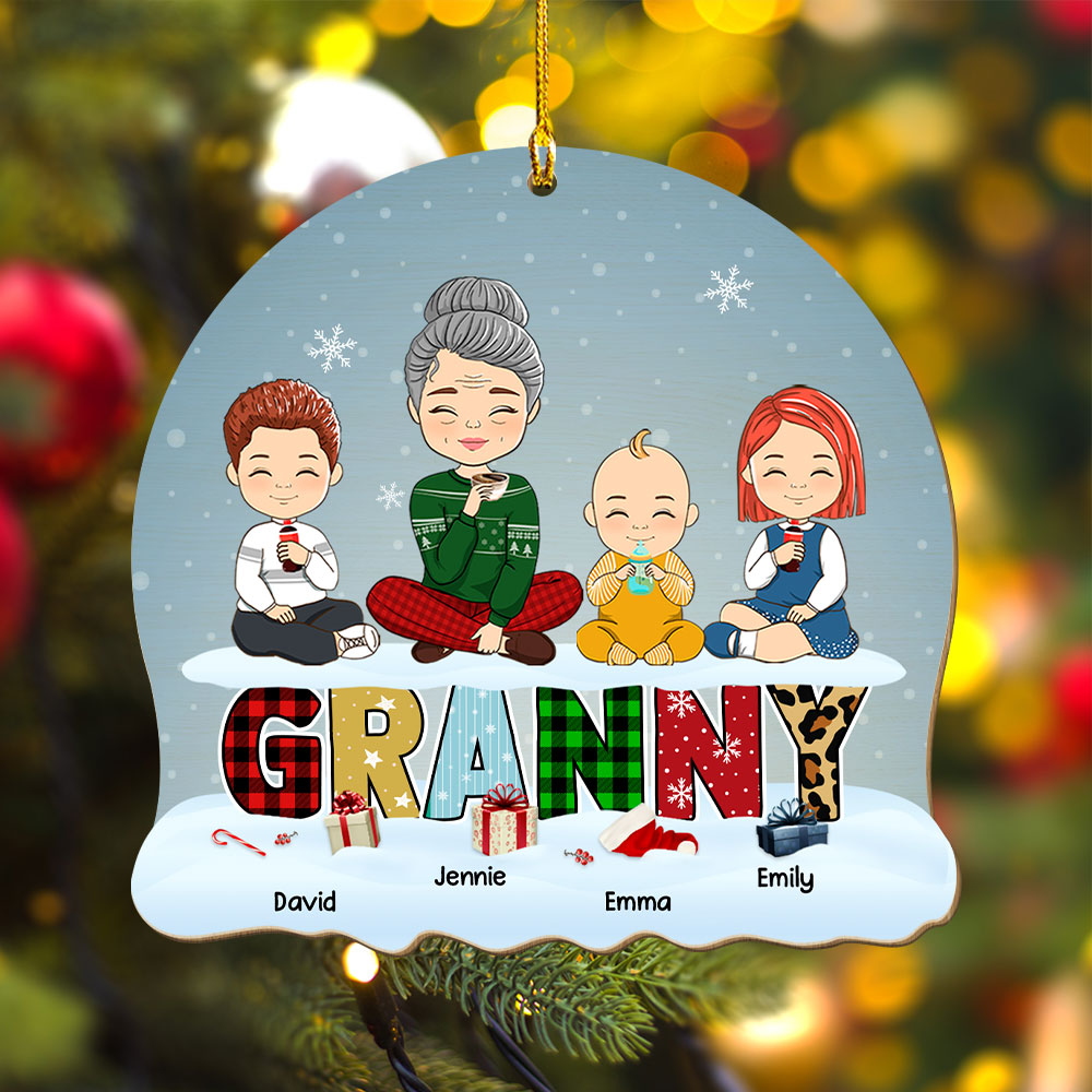 Lovely Grandma Grandkid - Personalized 1-layered Wood Ornament