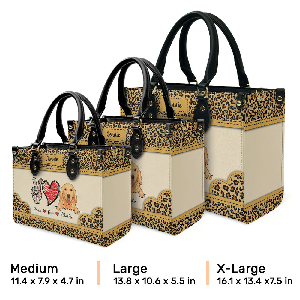 Peace Love Dog Leopard - Personalized Leather Bag