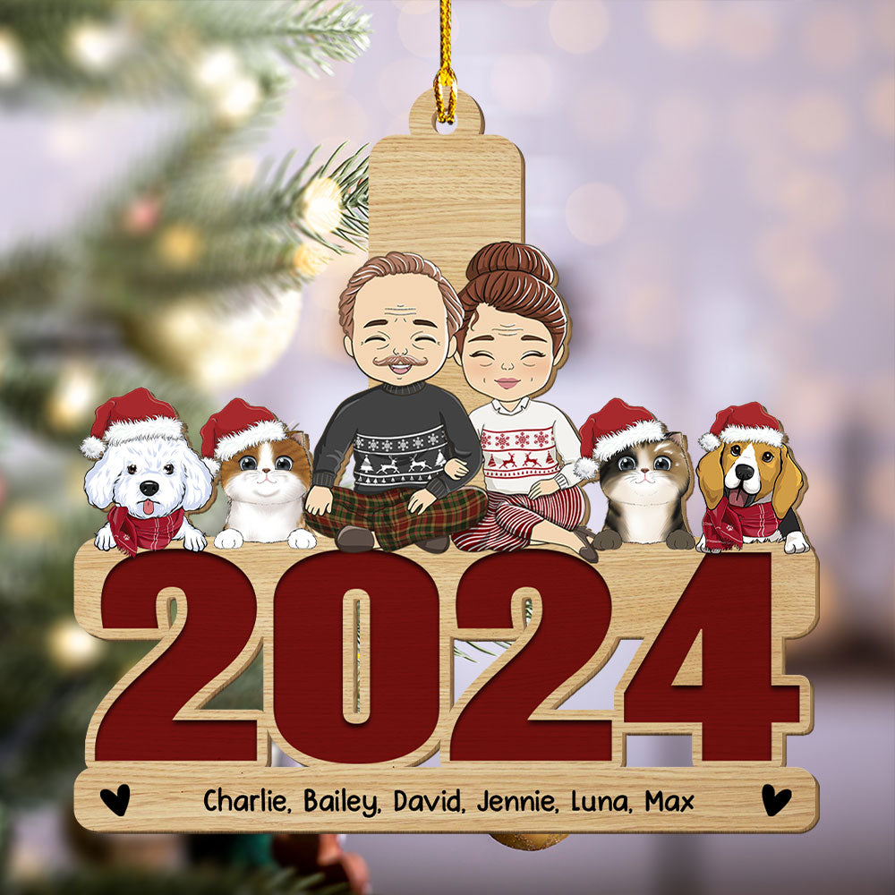 Holiday With Pets - Personalized 1-layered Wood Ornament