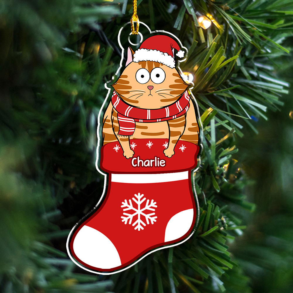 Cat In Stocking- Personalized Acrylic Ornament