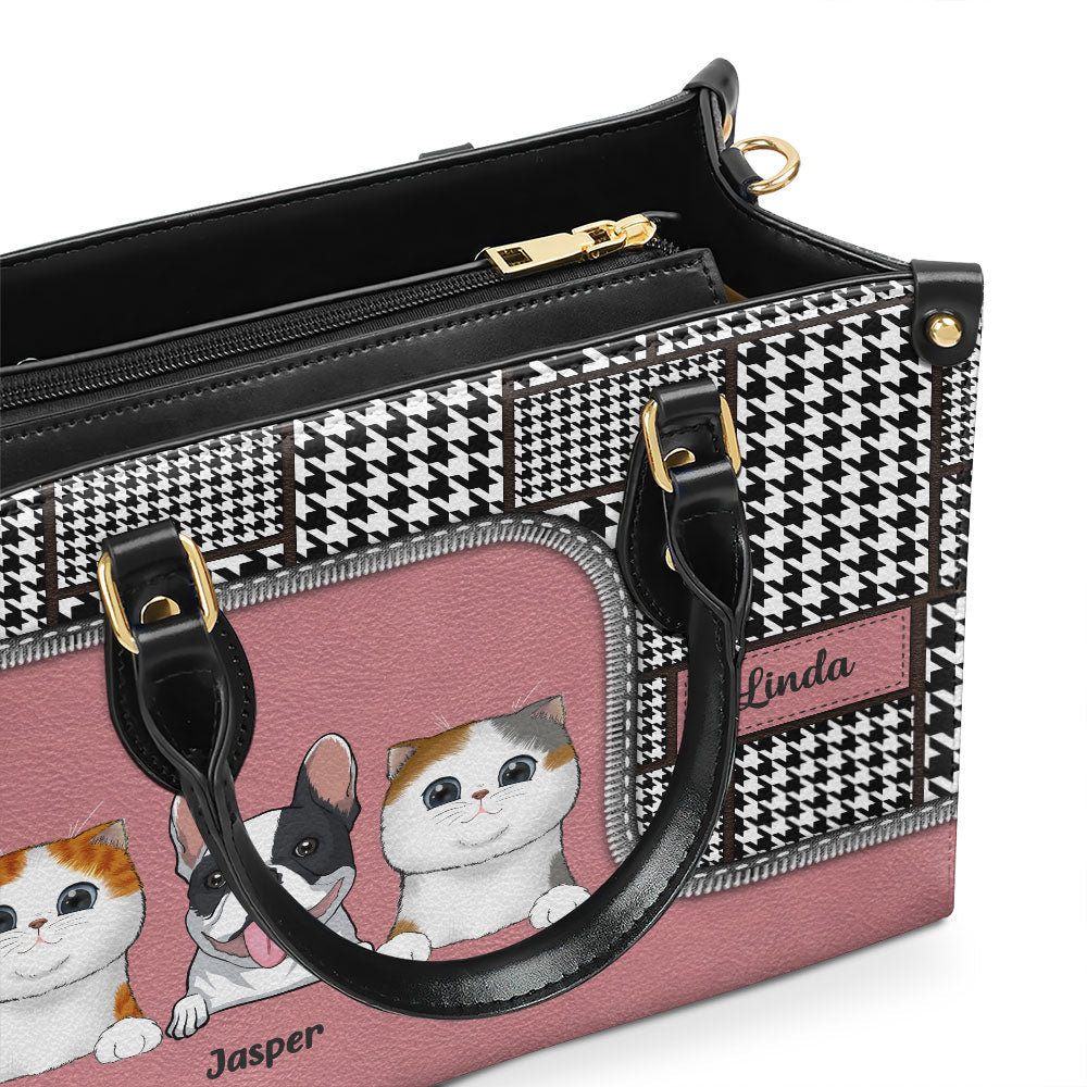 Houndstooth Pattern - Personalized Leather Bag