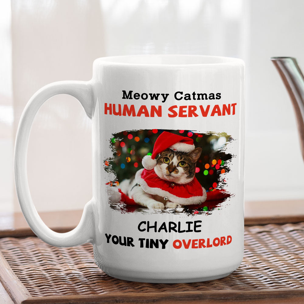 Custom Photo Mother's day Birthday Gifts For Cat Mom, Cat Lovers • Meowy Catmas Servant - Personalized Coffee Mug
