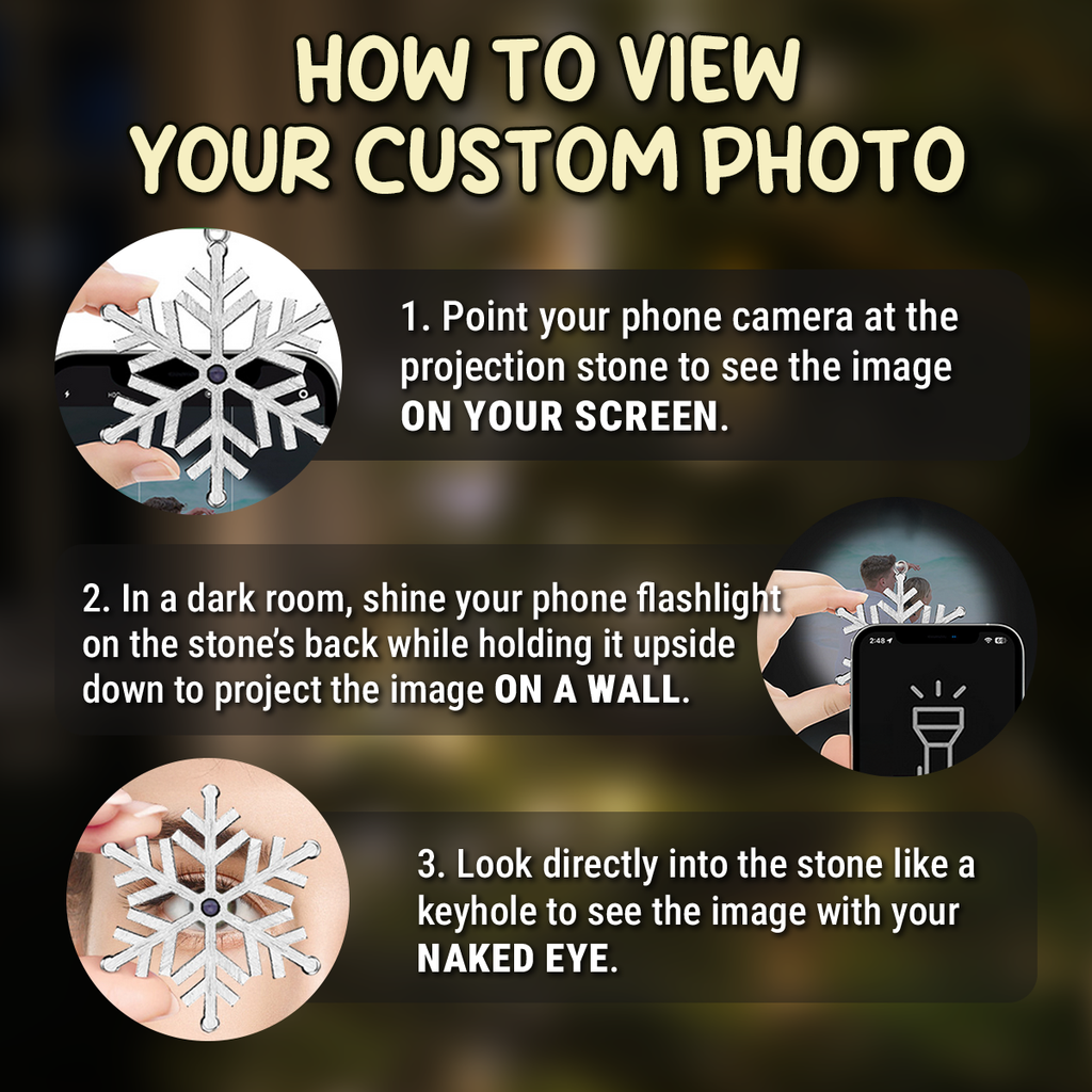 Custom Christmas Memorial Sympathy Gifts For Dogs, Cats • Lay Here With Me - Personalized Photo Snowflake Projection Ornament