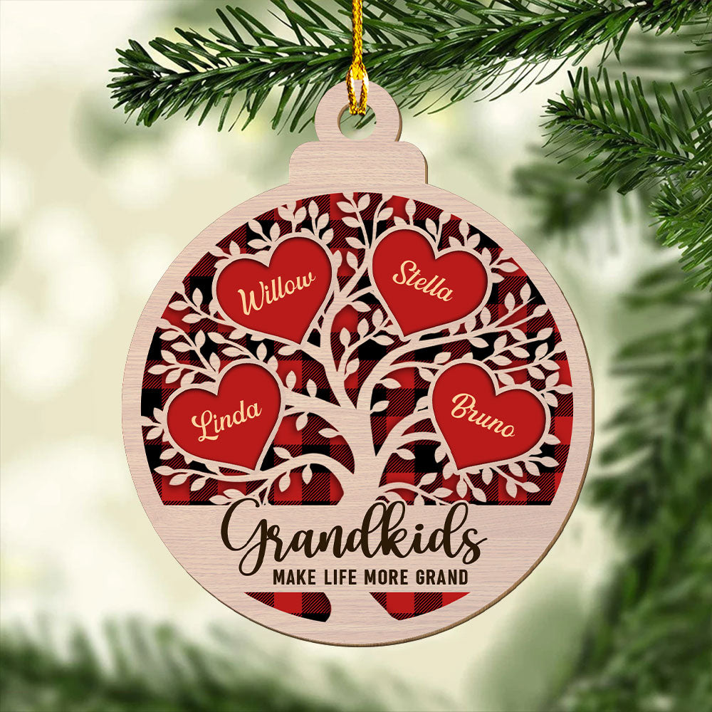 Grandkids Make Life More Grand - Personalized 1-layered Wood Ornament