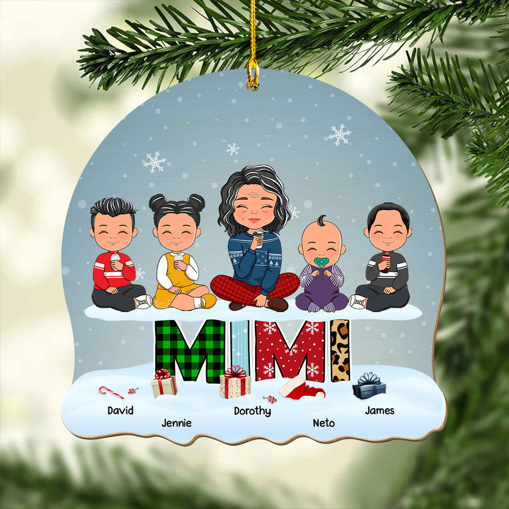Lovely Grandma Grandkid - Personalized 1-layered Wood Ornament