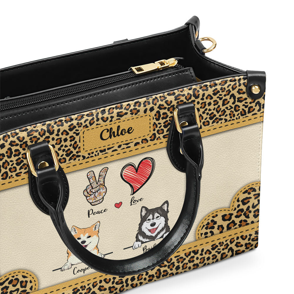 Peace Love Dog Leopard - Personalized Leather Bag