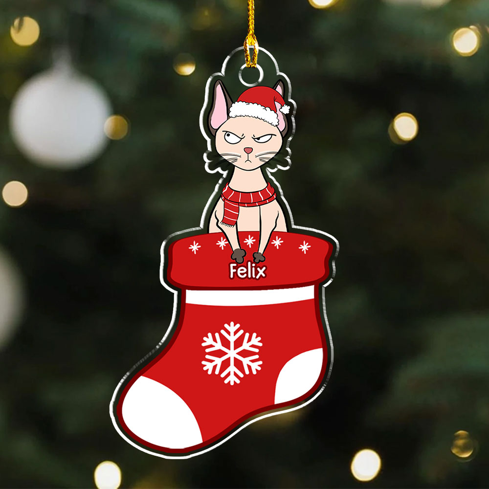 Cat In Stocking- Personalized Acrylic Ornament