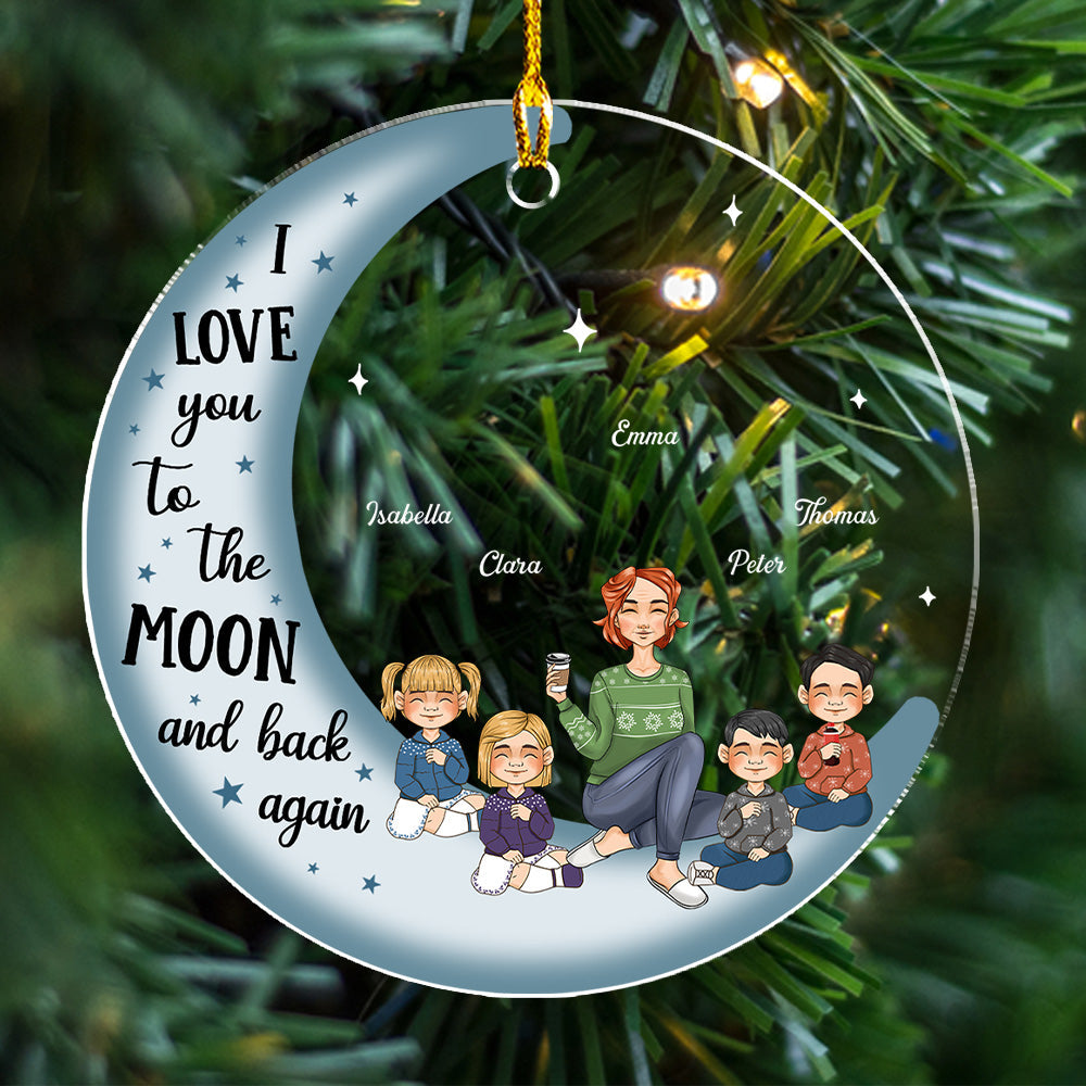 Grandma & Grandkid On Moon - Personalized Acrylic Ornament