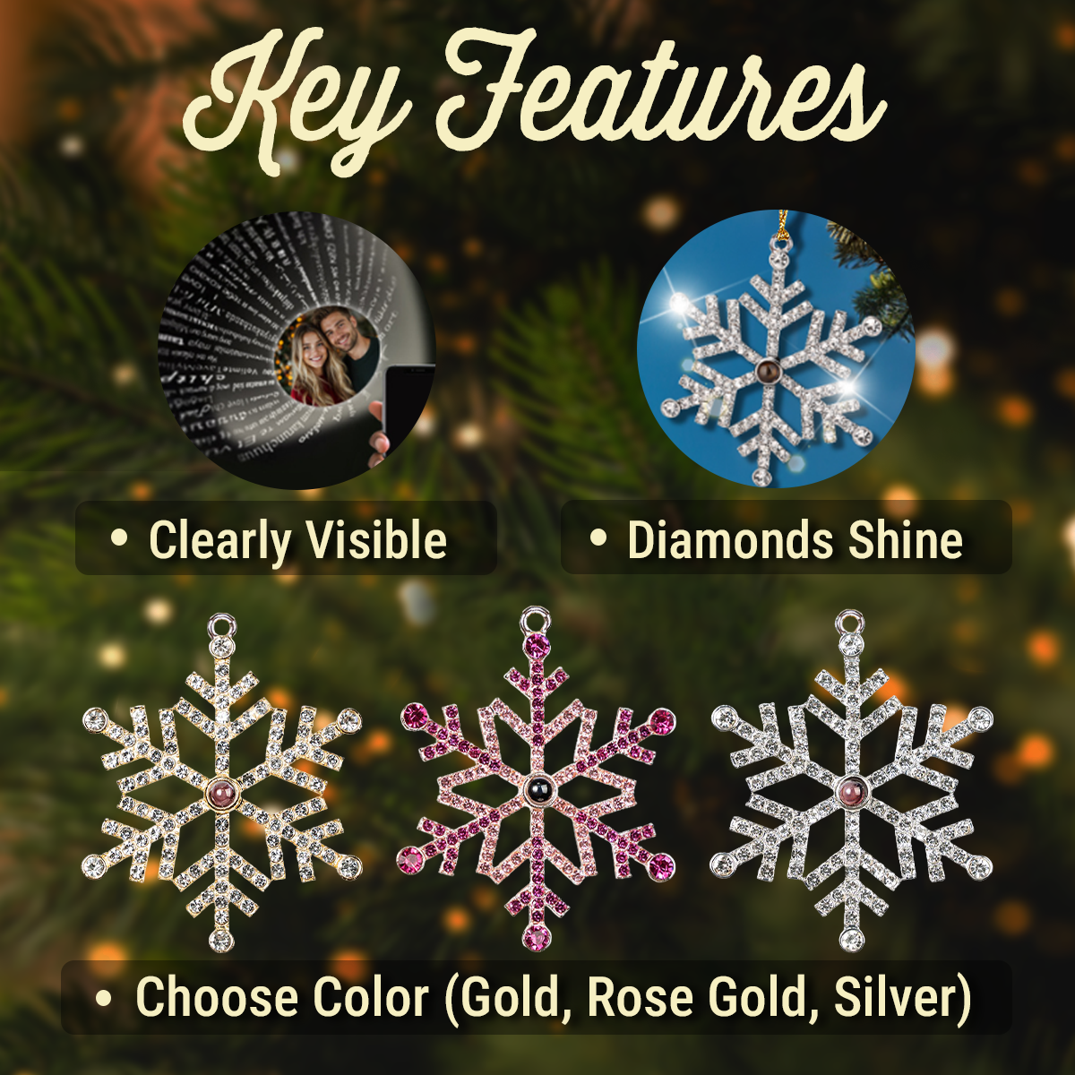 Custom Christmas Memorial Sympathy Gifts For Dogs, Cats • Beside You - Personalized Photo Snowflake Projection Ornament