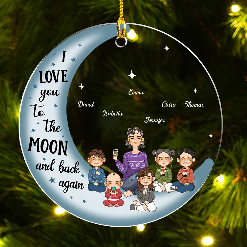 Grandma & Grandkid On Moon - Personalized Acrylic Ornament