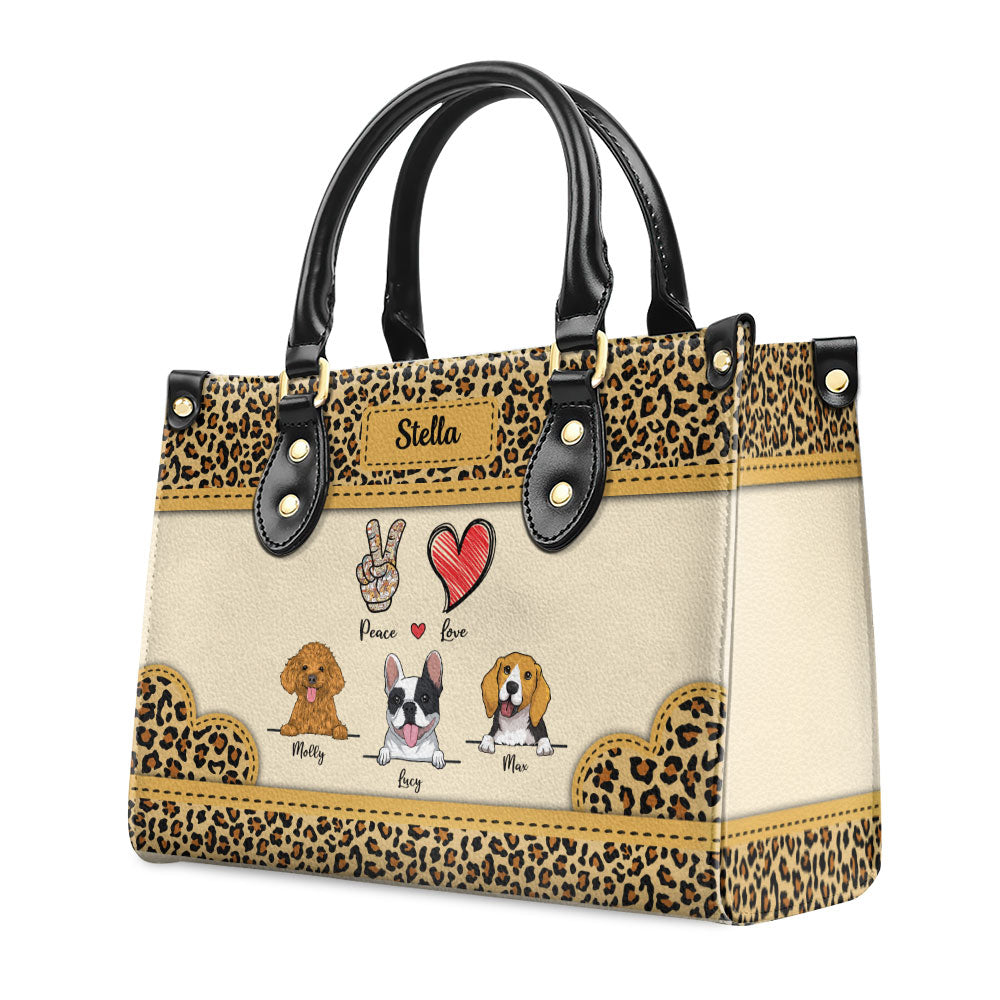 Peace Love Dog Leopard - Personalized Leather Bag