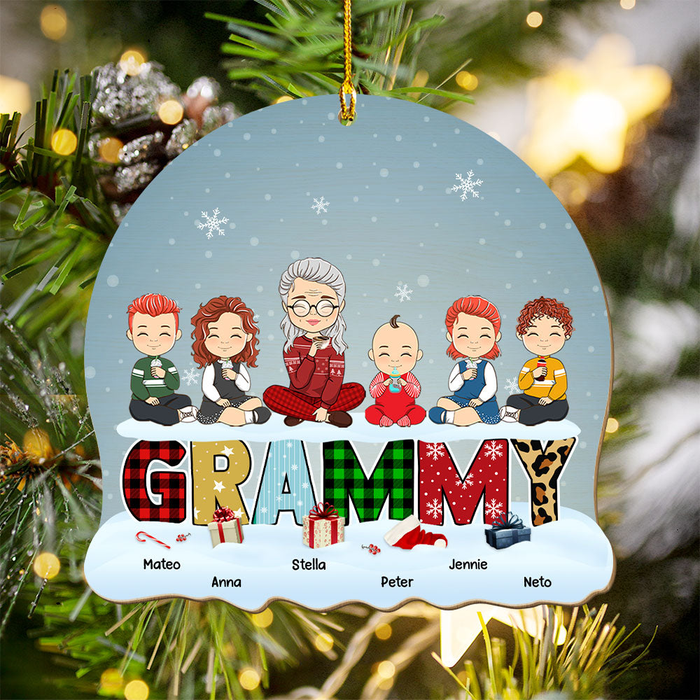 Lovely Grandma Grandkid - Personalized 1-layered Wood Ornament