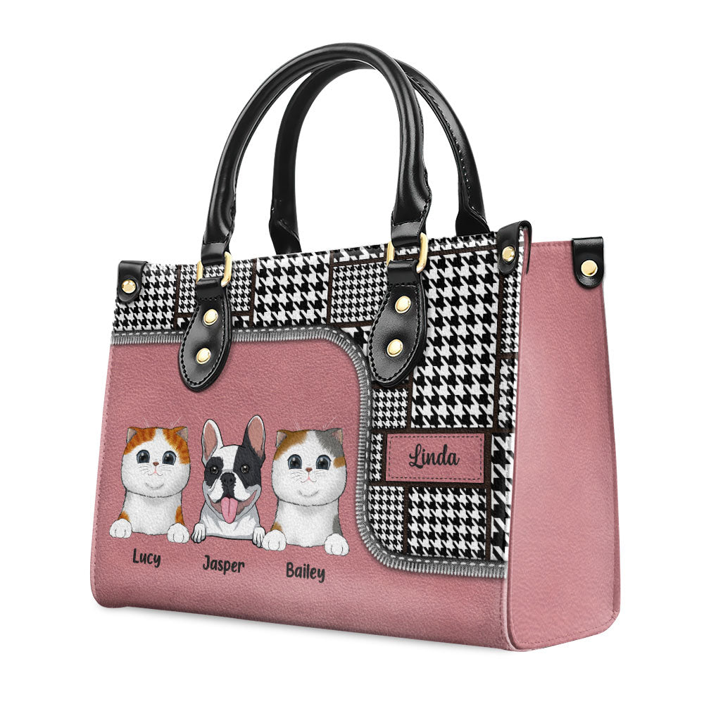 Houndstooth Pattern - Personalized Leather Bag