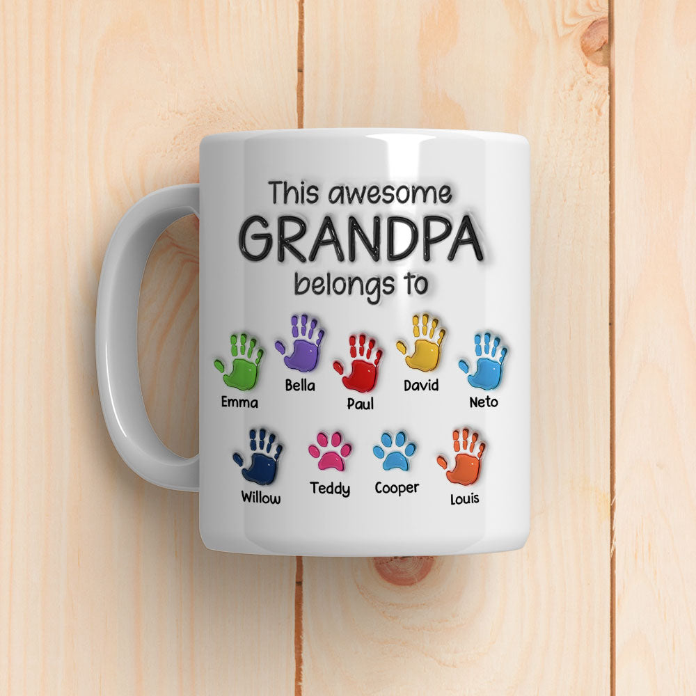 This Awesome Dad Grandpa Belongs To - Personalized 3D Inflated Effect Mug