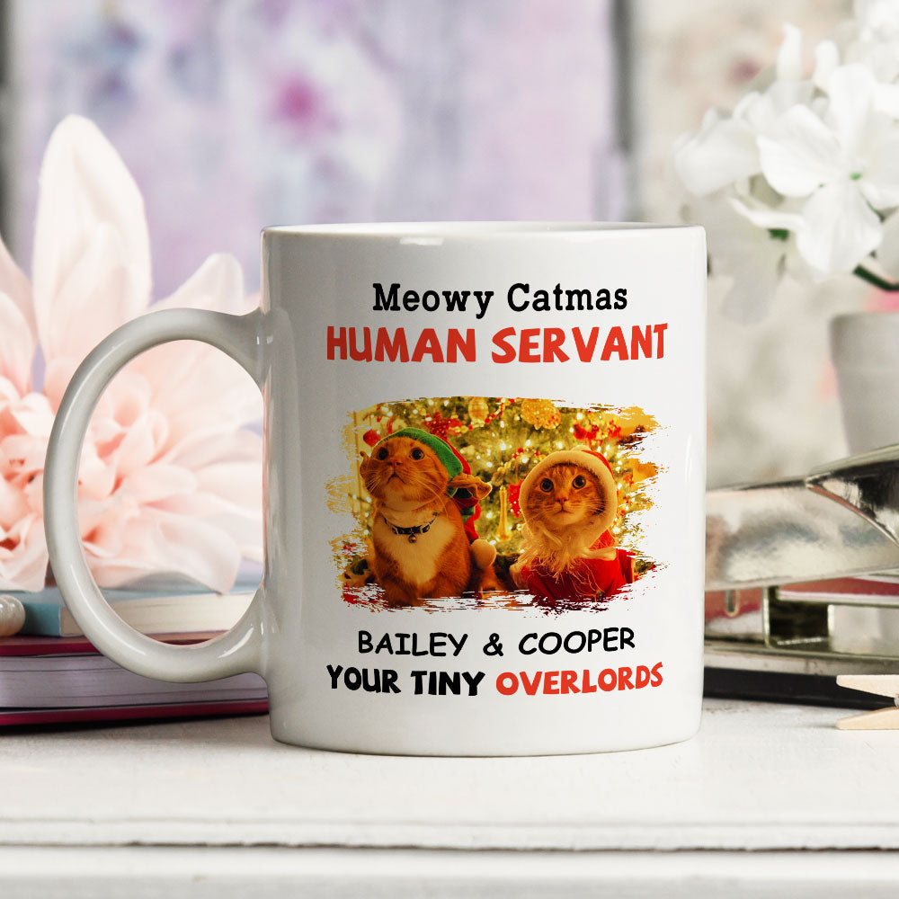 Custom Photo Mother's day Birthday Gifts For Cat Mom, Cat Lovers • Meowy Catmas Servant - Personalized Coffee Mug