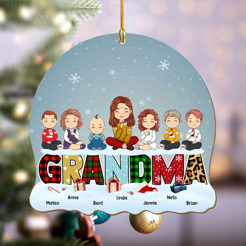 Lovely Grandma Grandkid - Personalized 1-layered Wood Ornament
