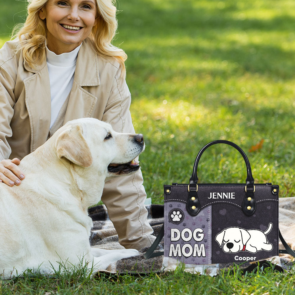 Dog Mom With Paw Print - Personalized Leather Bag