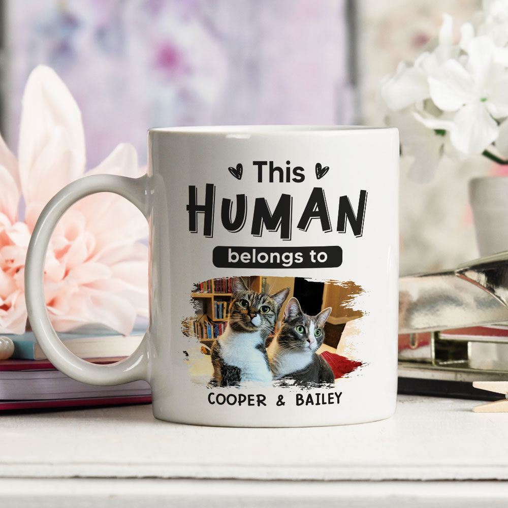 Custom Photo Mother's day Birthday Gifts For Cat Mom, Cat Lovers • Belongs To Cats Christmas - Personalized Coffee Mug
