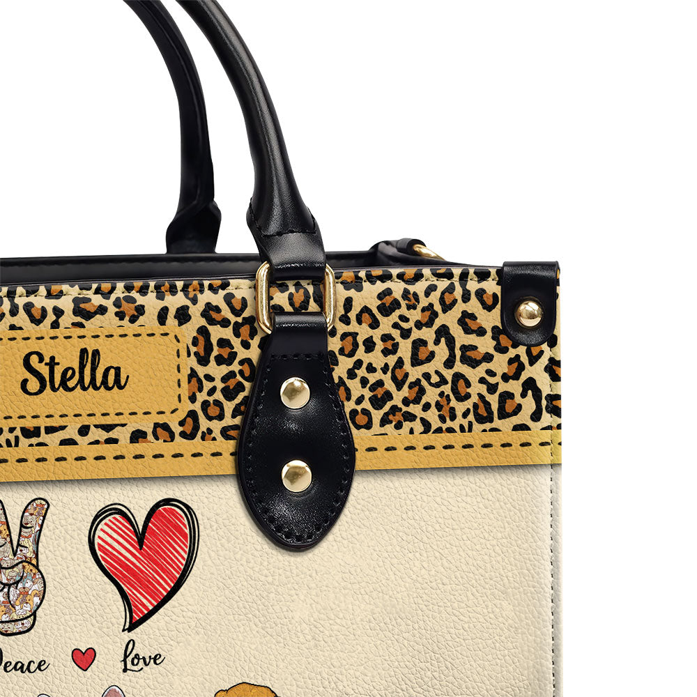 Peace Love Dog Leopard - Personalized Leather Bag