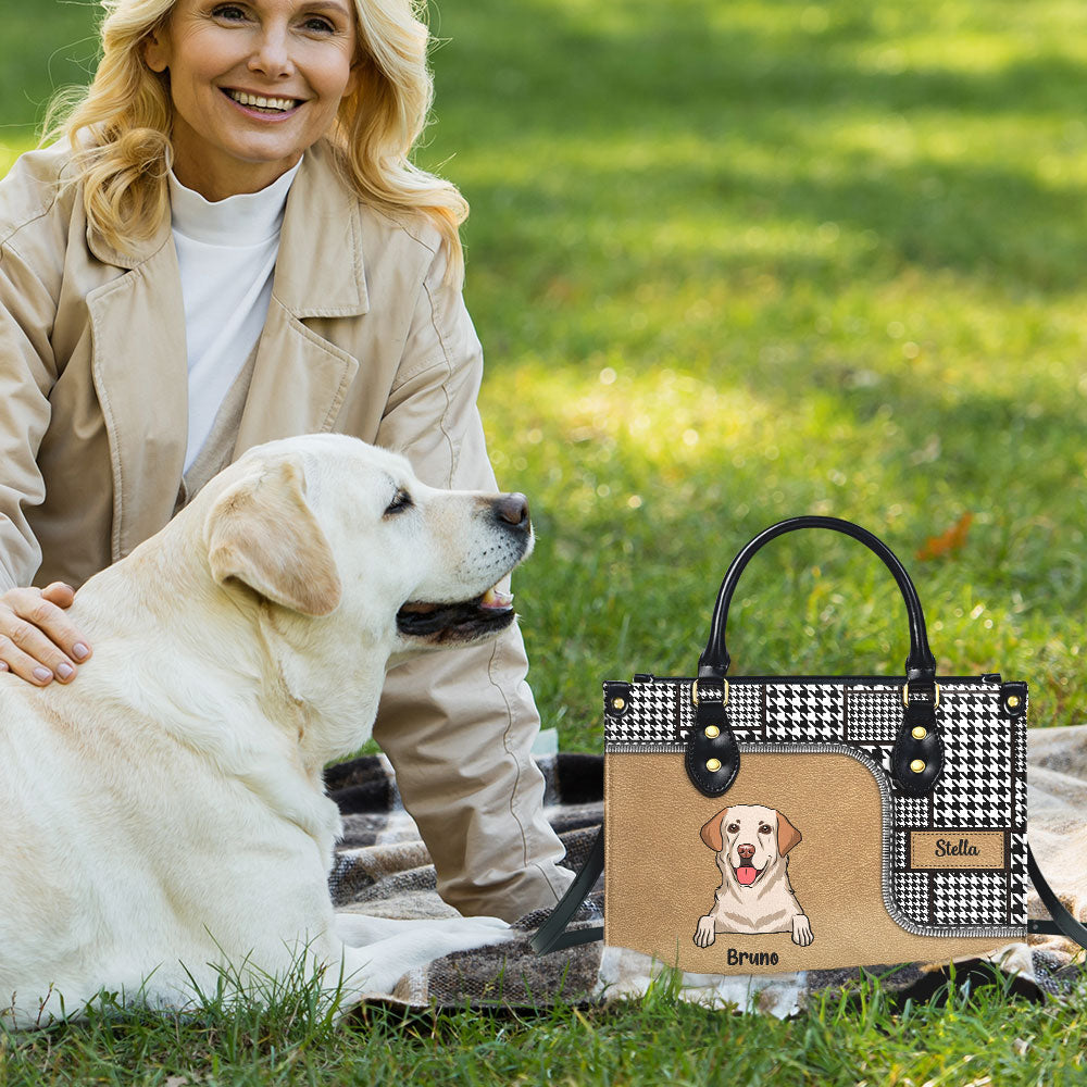 Houndstooth Pattern - Personalized Leather Bag