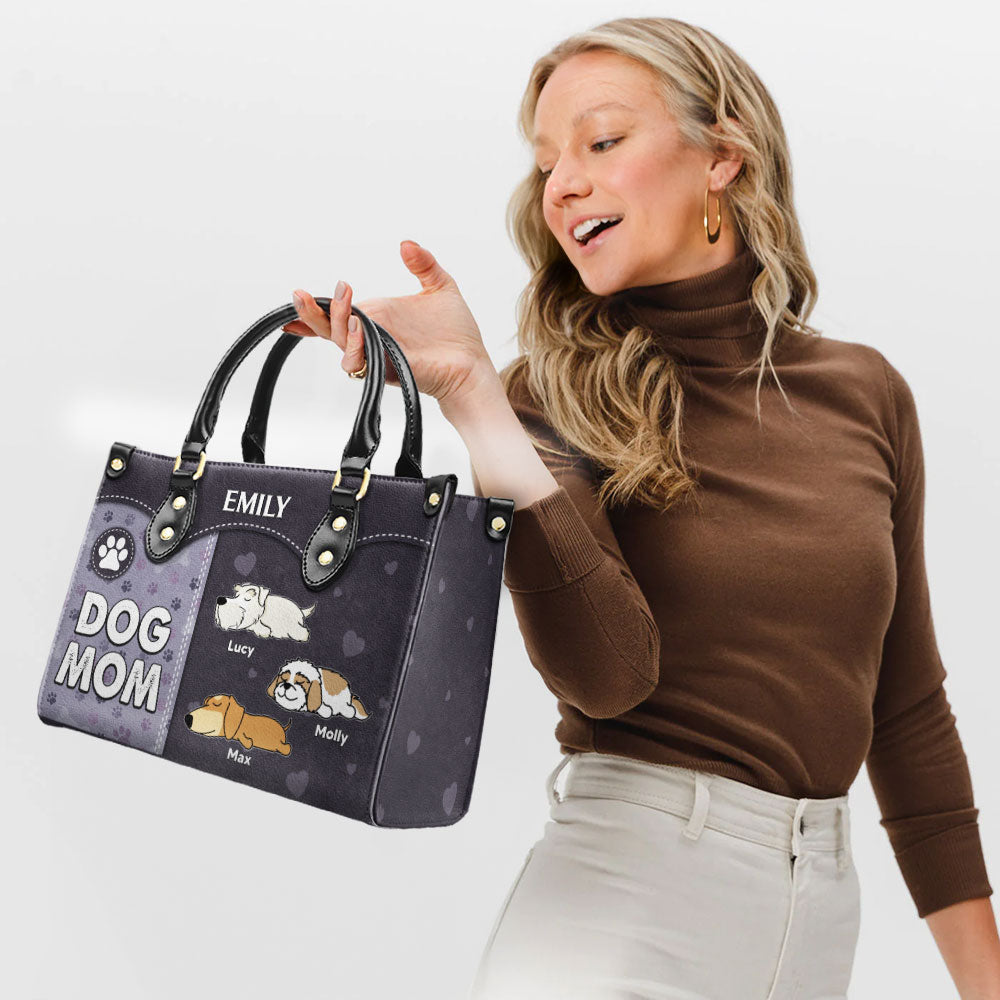 Dog Mom With Paw Print - Personalized Leather Bag