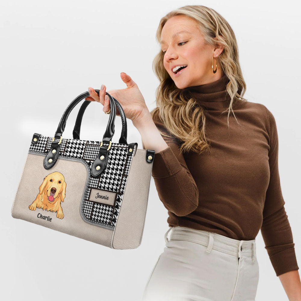 Houndstooth Pattern - Personalized Leather Bag