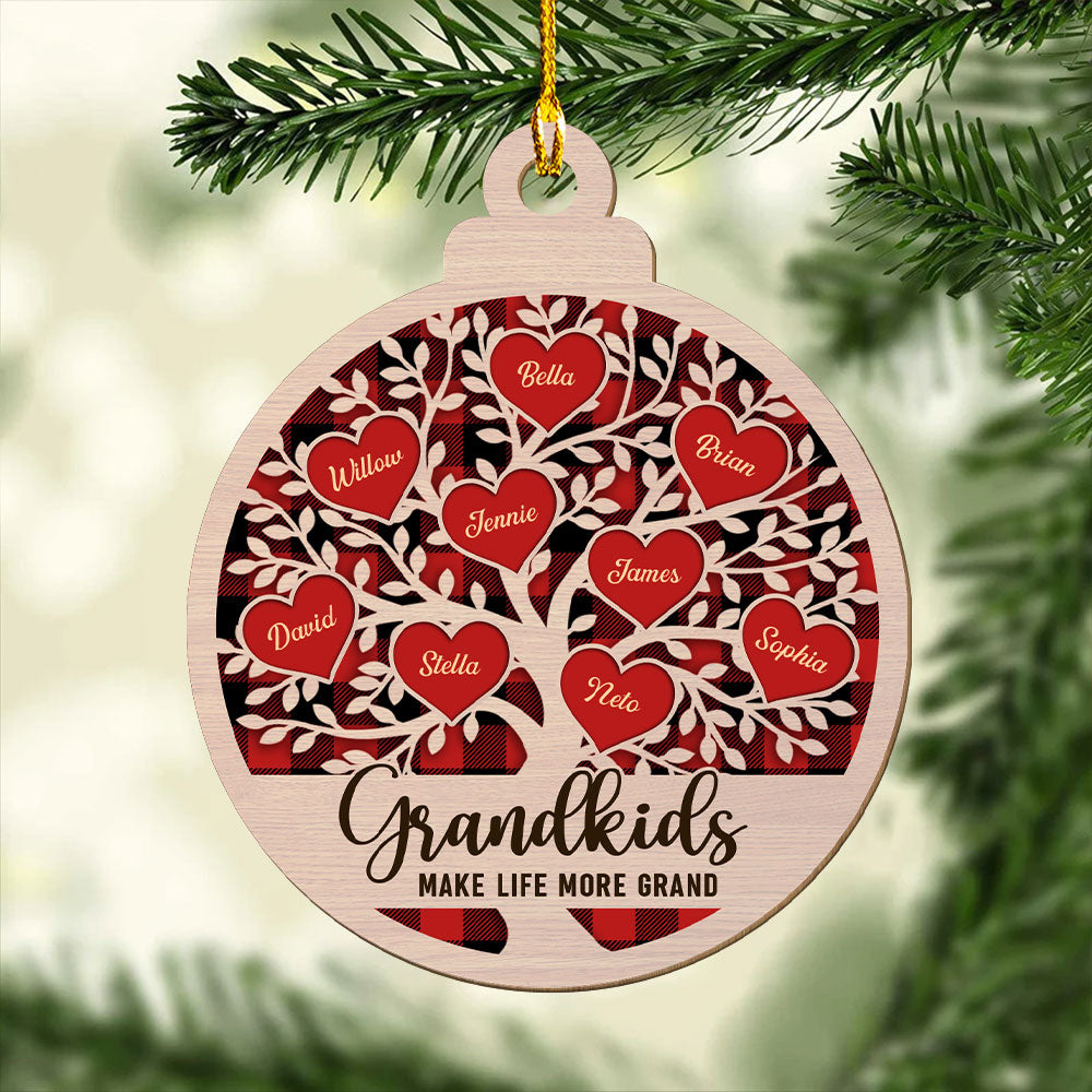 Grandkids Make Life More Grand - Personalized 1-layered Wood Ornament