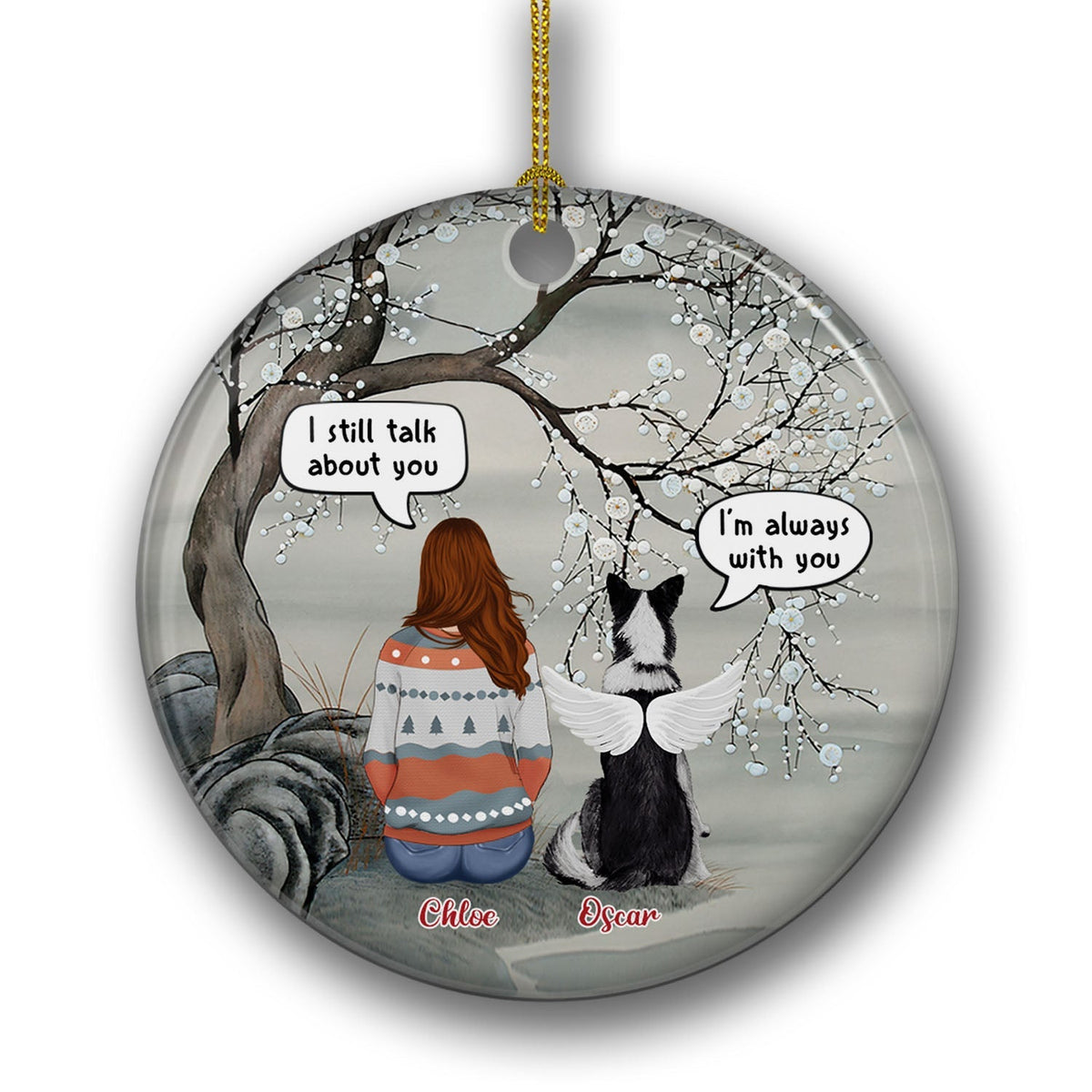 Custom Christmas Memorial Sympathy Gifts For Dogs, Cats • I'm Always With You - Personalized Circle Ceramic Christmas Ornament