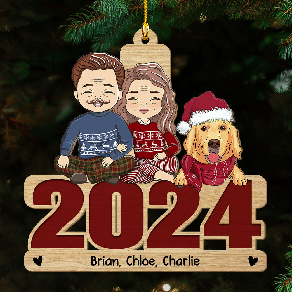 Holiday With Pets - Personalized 1-layered Wood Ornament
